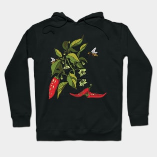 Botanical illustration of the plant Cayenne pepper and wasps Hoodie